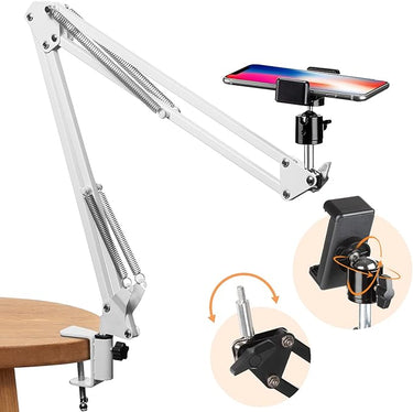 TARION Soporte para teléfono Celular Soporte de Video Brazo articulado Brazo de Soporte Flexible para videografÃa de fotografÃa Plana en Vivo (Blanco)